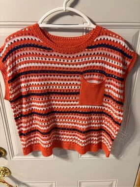 SHEIN Over Your Head Striped Orange Knit Pocket Crop Top Size Large
